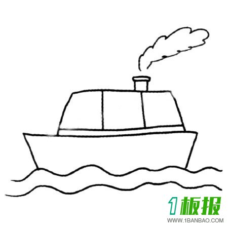 3.最后画出烟囱上面冒出的烟，终于可以看出是开动着的船啦！