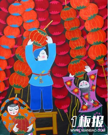 春节儿童画教师范画-火红的灯笼