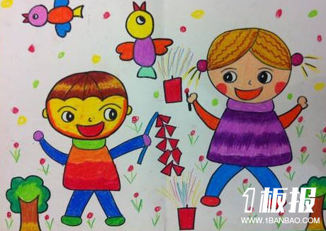2018春节儿童画水彩图片大全