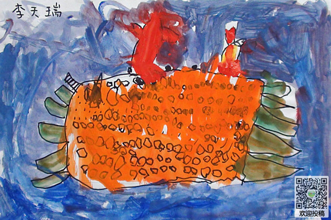 小学生动物蜡笔画绘画图画-螃蟹勇士