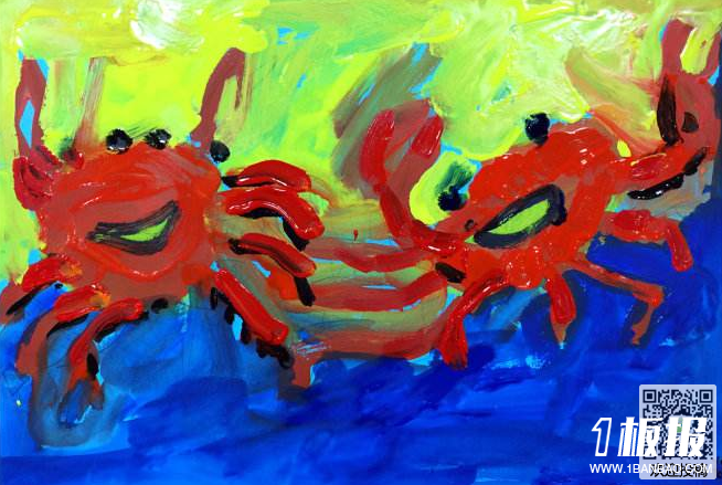 幼儿园儿童画绘画作品-幸福的小螃蟹