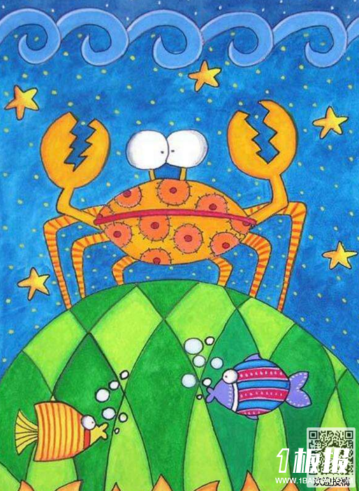 动物儿童版画绘画图片-开心的小螃蟹