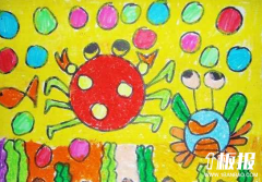 小学生动物儿童画作品-螃蟹的一天