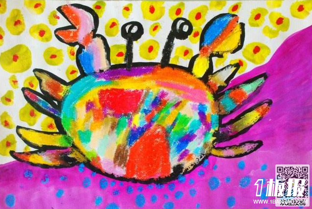 六年级儿童版画绘画作品-卡哇伊的小螃蟹