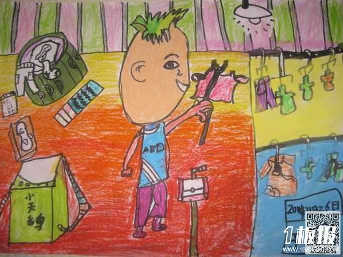 庆祝五一劳动节儿童主题画--大扫除