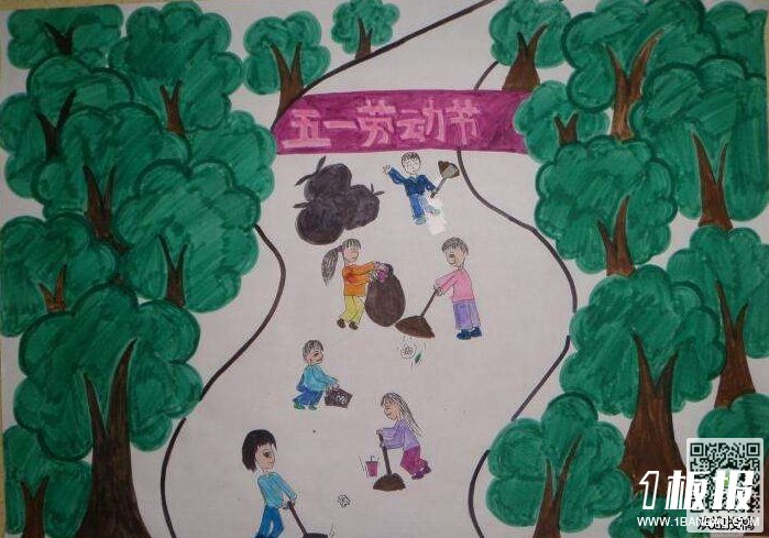 幼儿园五一劳动节儿童画-劳动之歌