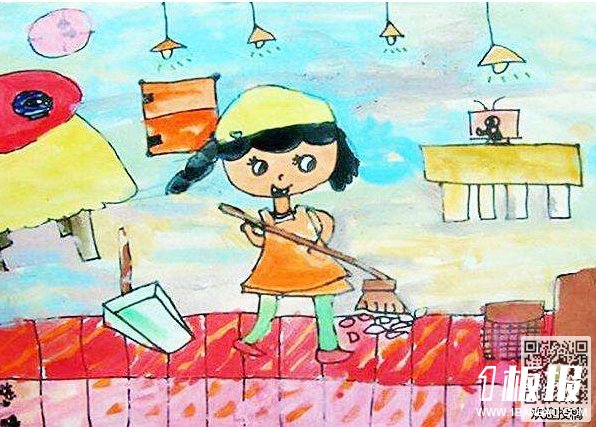 爱劳动的女孩幼儿园儿童画作品