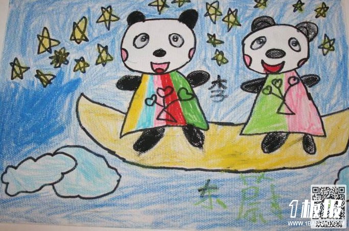小学生优秀儿童画绘画作品-保护大熊猫