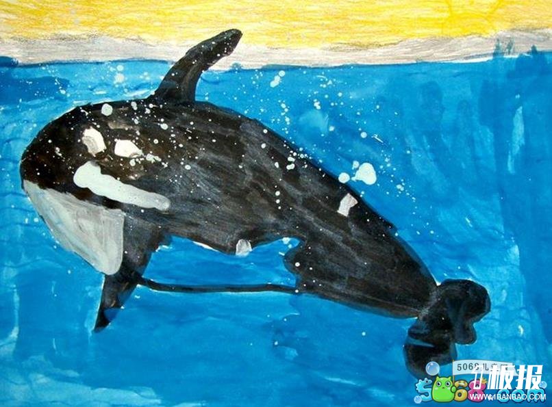 大海里的鲸鱼少儿水粉画图片欣赏