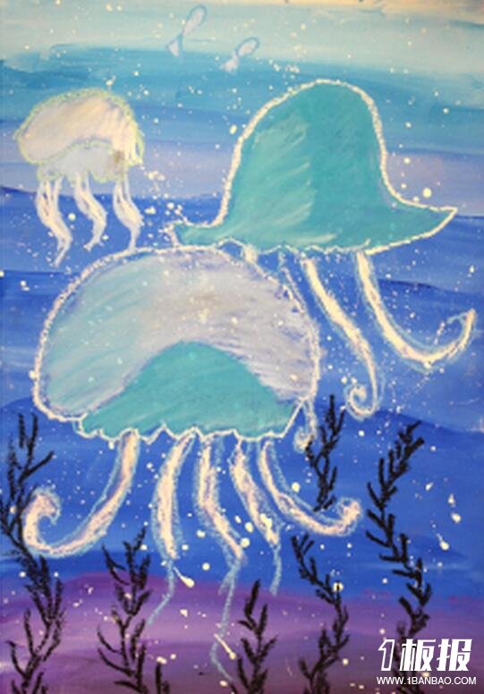 漂亮的水母-海底世界儿童画画图片