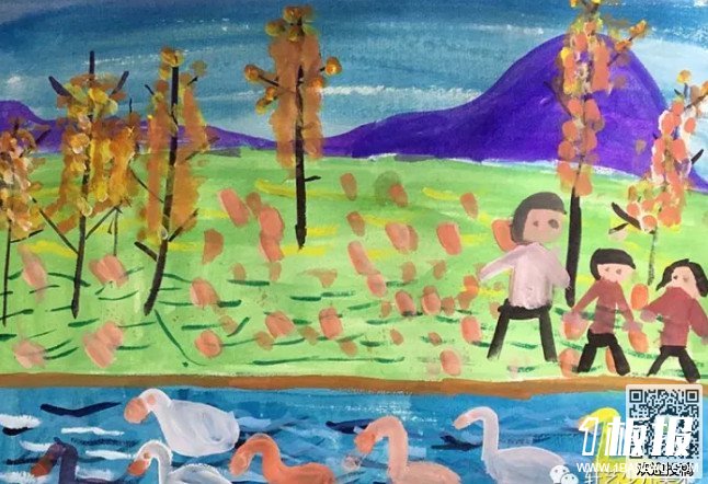 描绘秋天景物特点的小学生水粉画