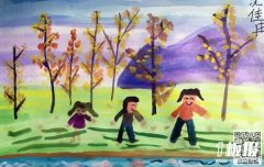 关于秋天郊外景象的小学生水粉画