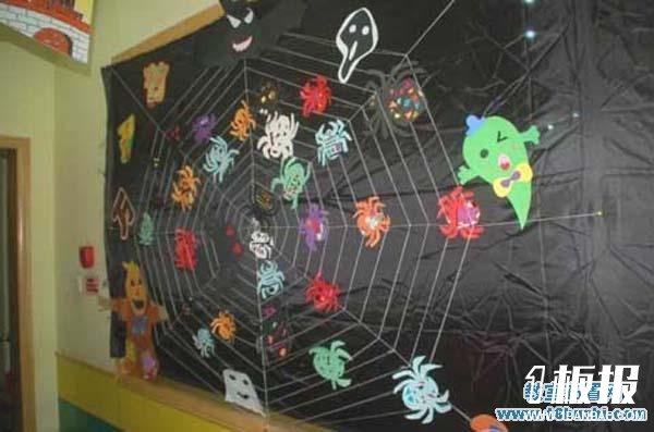 幼儿园万圣节板报手工装饰图片：魔鬼蜘蛛