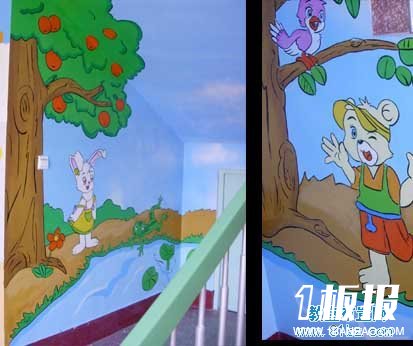 幼儿园楼梯墙壁装饰画:墙壁彩绘动画人物