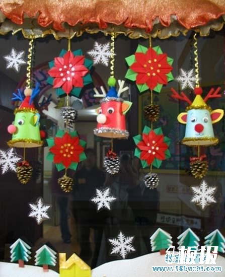 幼儿园漂亮的圣诞节窗户挂饰布置