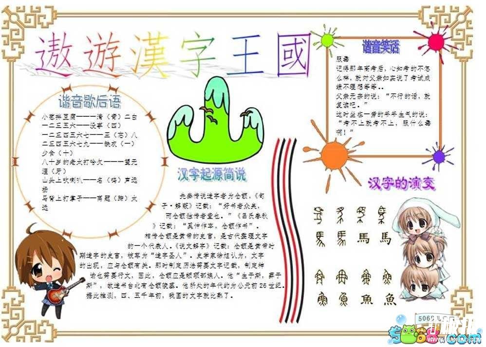 小学生五年级遨游汉字王国手抄报-汉字起源