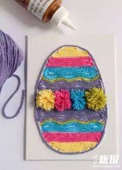 用彩色的毛线绳子制作复活蛋，抽象画的制作步
