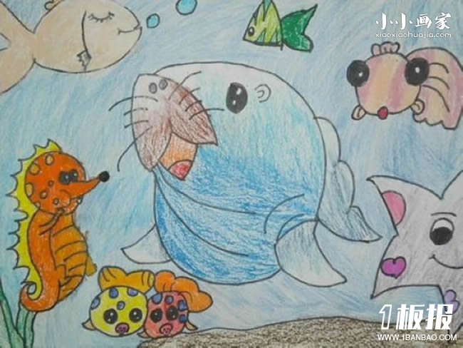 神奇的海底世界蜡笔画作品图片- www.yiyiyaya.cn