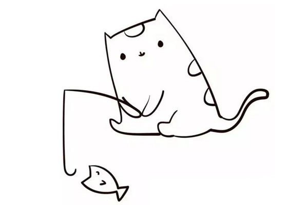 小猫钓鱼卡通简笔画5