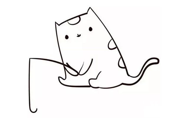 小猫钓鱼卡通简笔画4