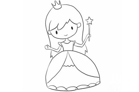 可爱小公主简笔画的画法6
