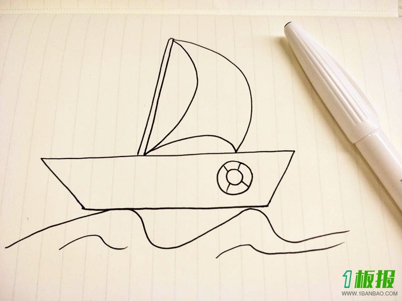 帆船简笔画步骤图解3
