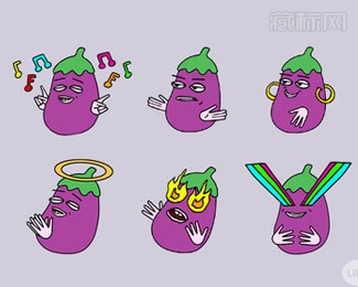 Eggplant Sticker Pack茄子卡通logo图片