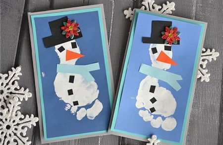 冬季脚印雪人卡片制作方法